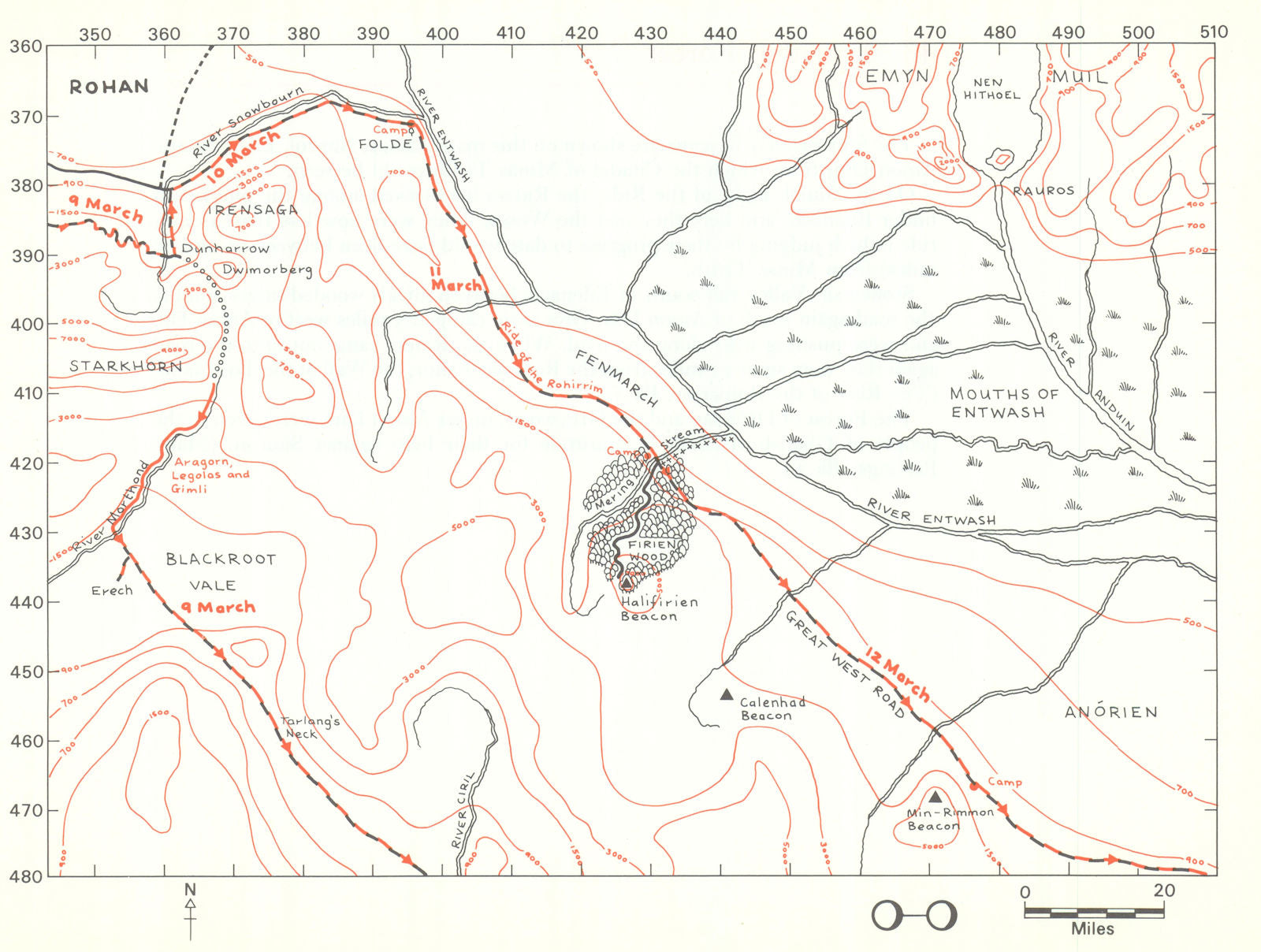 MIDDLE-EARTH The Ride of the Rohirrim. Frodo's route. TOLKIEN/STRACHEY ...