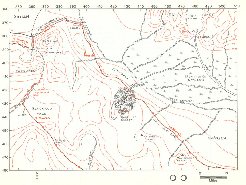 MIDDLE-EARTH The Ride of the Rohirrim. Frodo's route. TOLKIEN/STRACHEY 1981 map