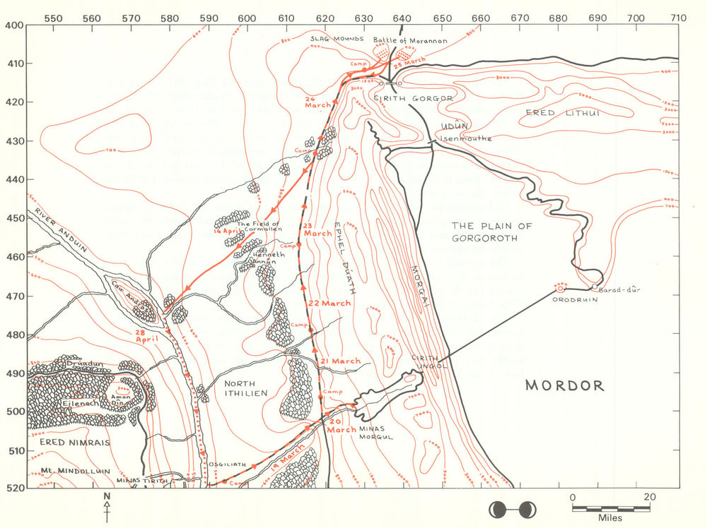 MIDDLE-EARTH The Battle of Morannon. Frodo's route. TOLKIEN/STRACHEY 1981 map