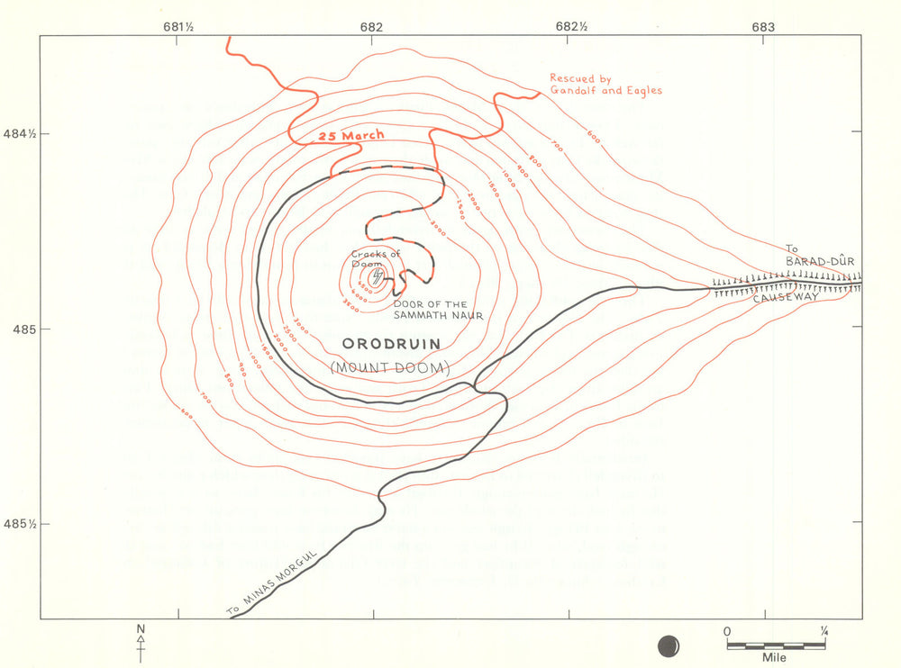 MIDDLE-EARTH Orodruin. Mount Doom. Frodo's route. TOLKIEN/STRACHEY 1981 map