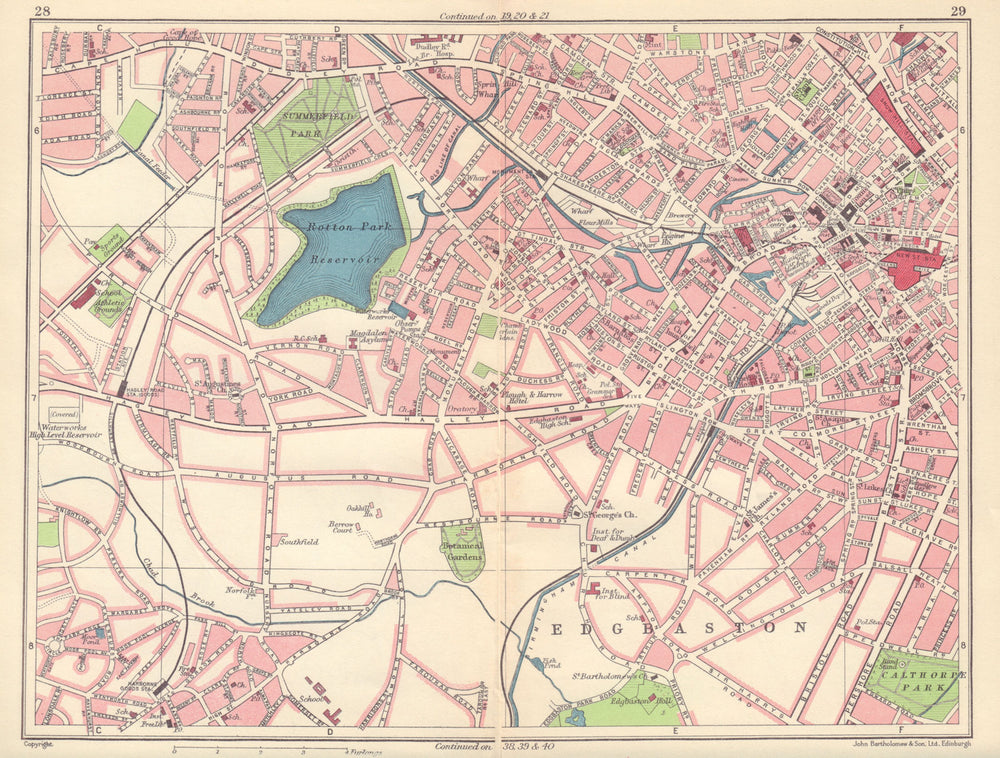 BIRMINGHAM WEST Edgbaston Harborne New Street Ladywood Rotton Park 1954 map