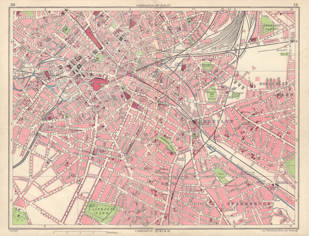 BIRMINGHAM CENTRAL New Street Bordesley Sparkbrook Duddeston Deritend 1954 map