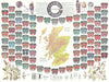 Clan map of Scotland. Tartans. Family crests. 88x66cm BARTHOLOMEW 1984 old
