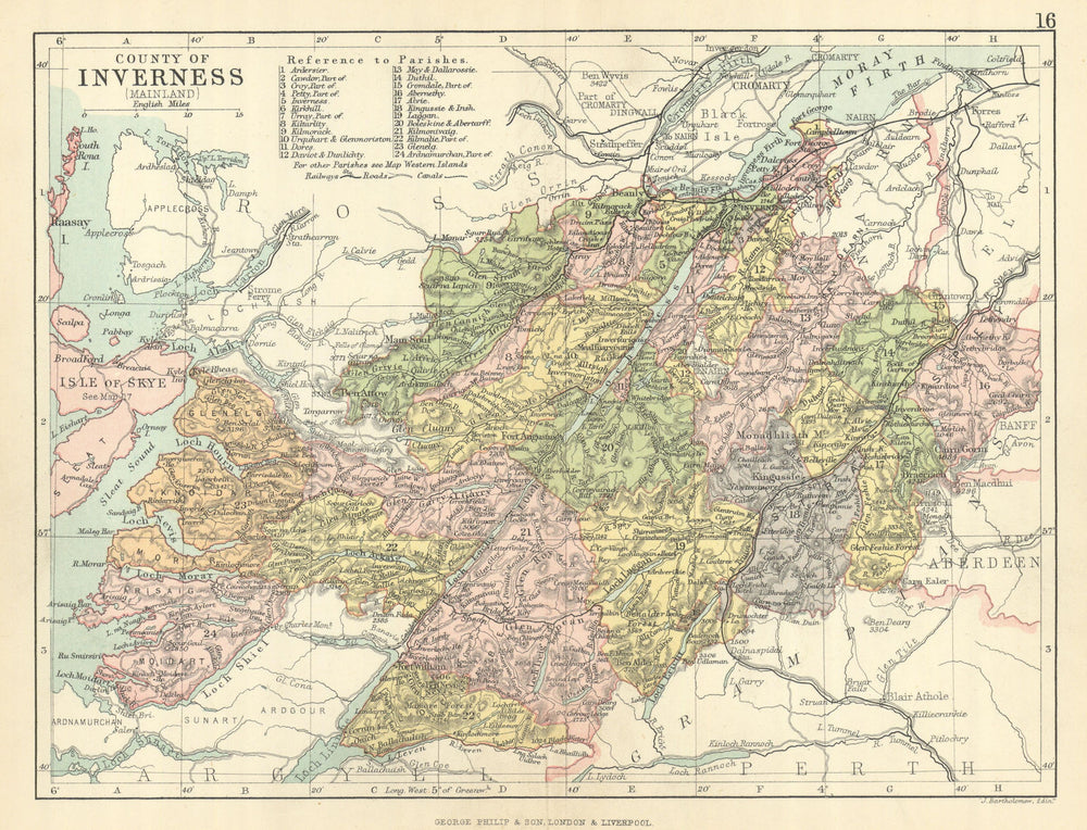 'County of Inverness (Mainland)' Inverness-shire. Parishes. BARTHOLOMEW 1886 map