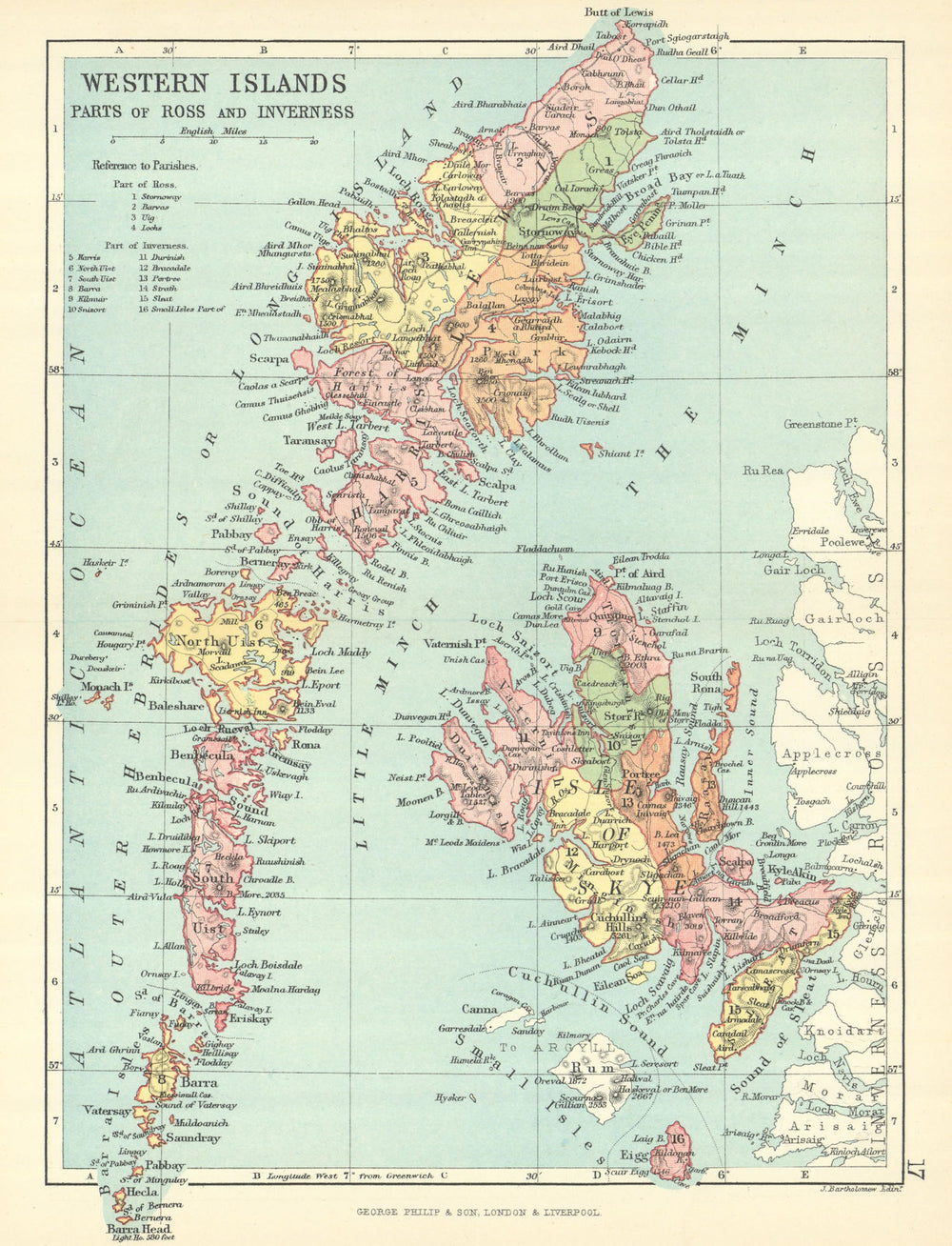 'Western Islands'. Ross-shire & Inverness-shire. Parishes. BARTHOLOMEW 1888 map