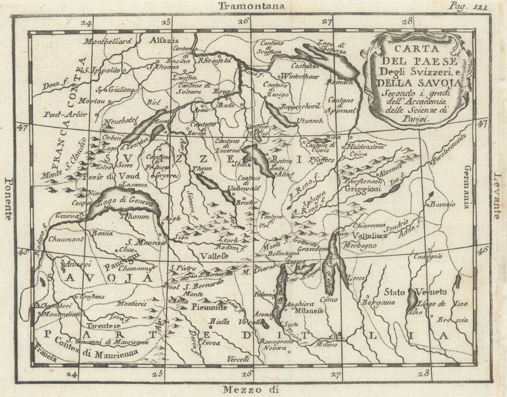 'Paese degli Svizzeri e della Savoja'. Switzerland Savoie/Savoy BUFFIER 1788 map
