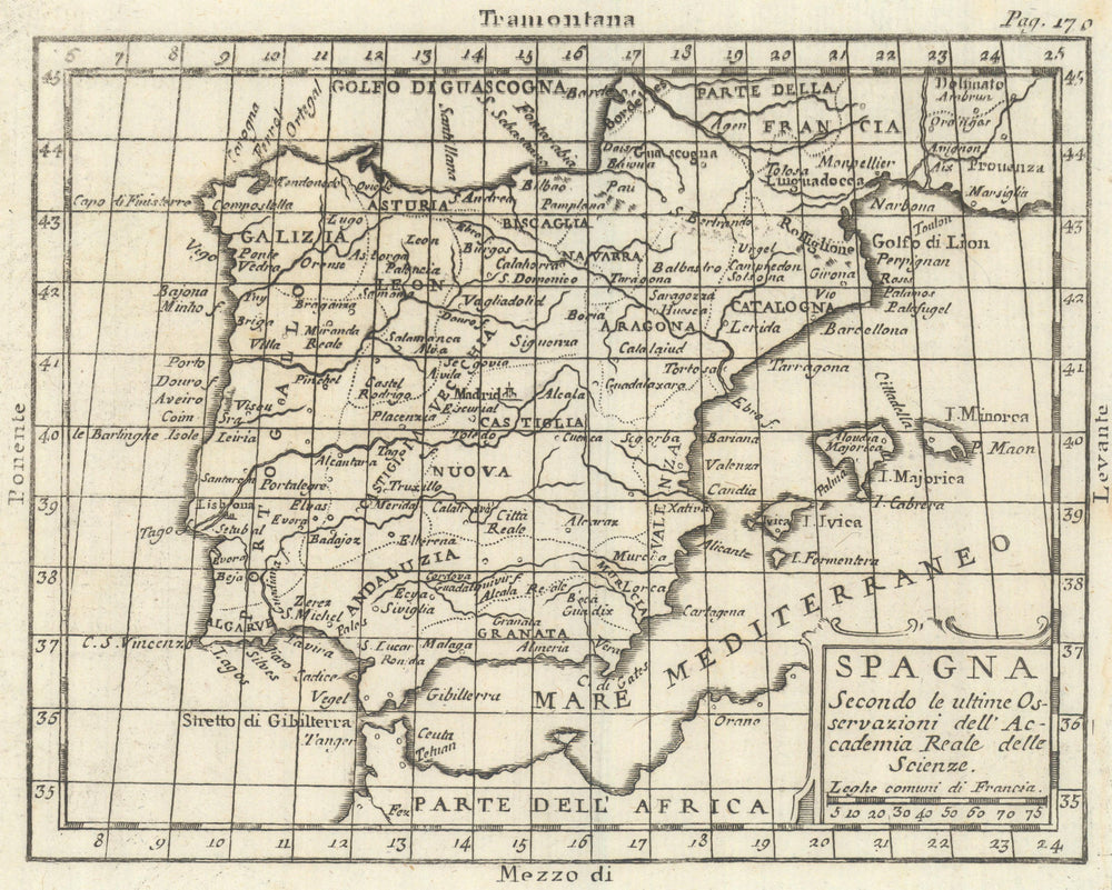 'Spagna'. Iberia. Spain & Portugal antique map by Claudio Buffier 1788 old