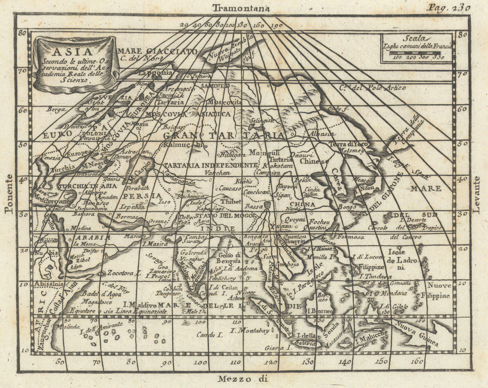 'Asia' with mythical Lake Bassa/Chiamay antique map by Claudio Buffier 1788