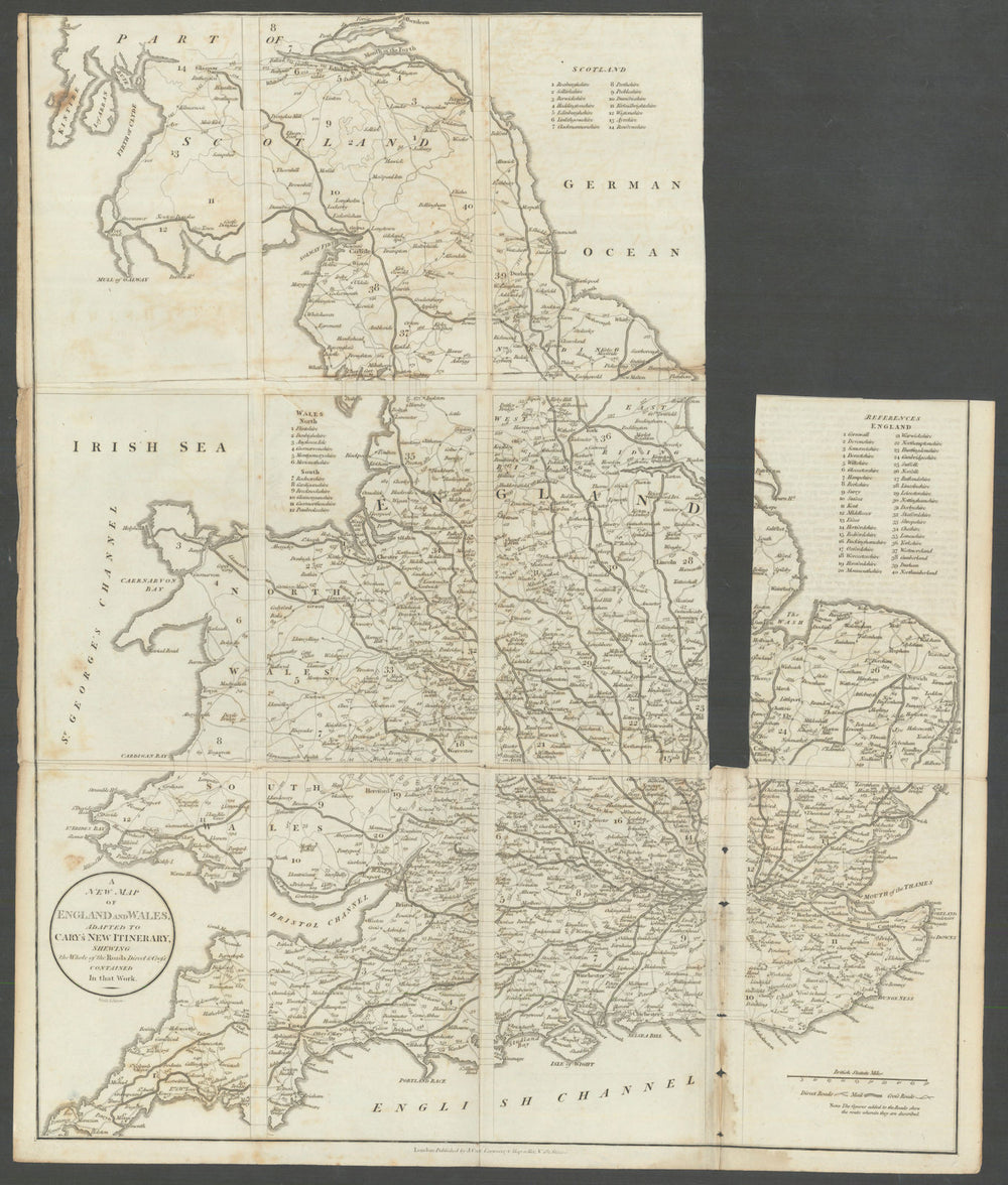 A New Map of England and Wales' by John CARY. Roads.  Antique map 1815 old