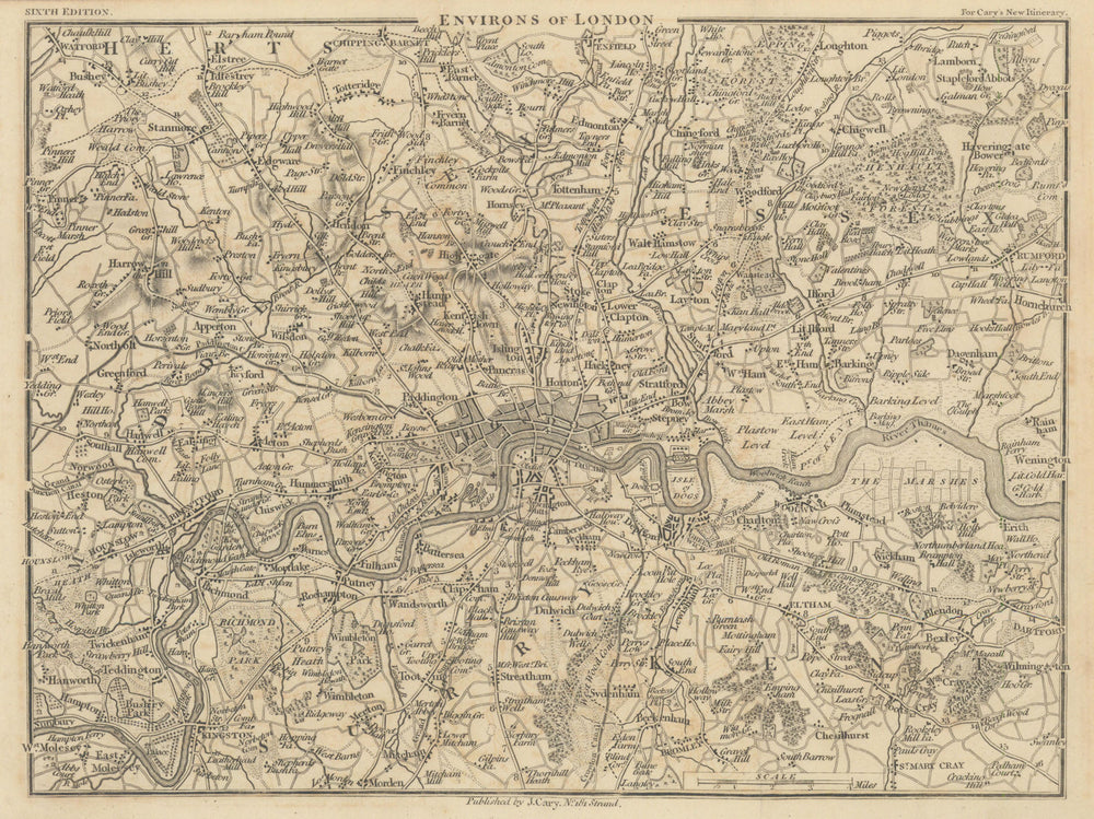 ENVIRONS OF LONDON by John CARY. Miniature antique map 1815 old