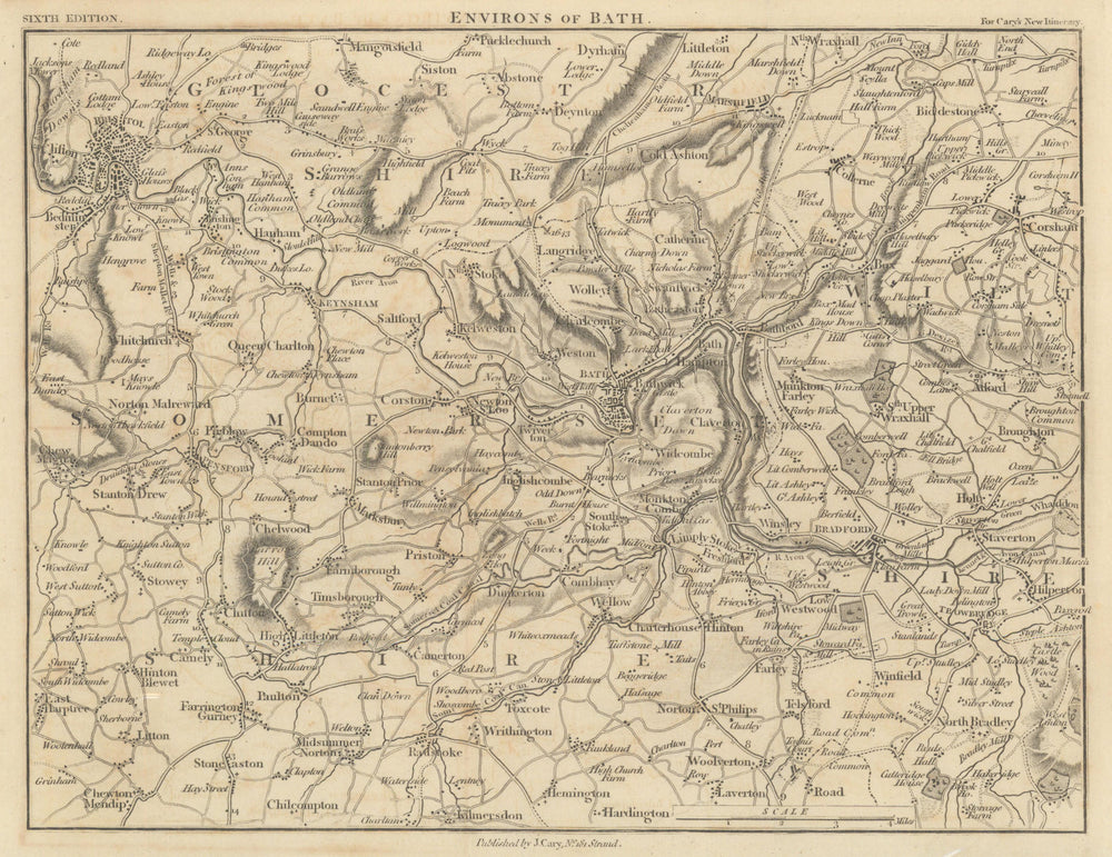 ENVIRONS OF BATH by John CARY. South Cotswolds Bristol Bradford-on-Avon 1815 map