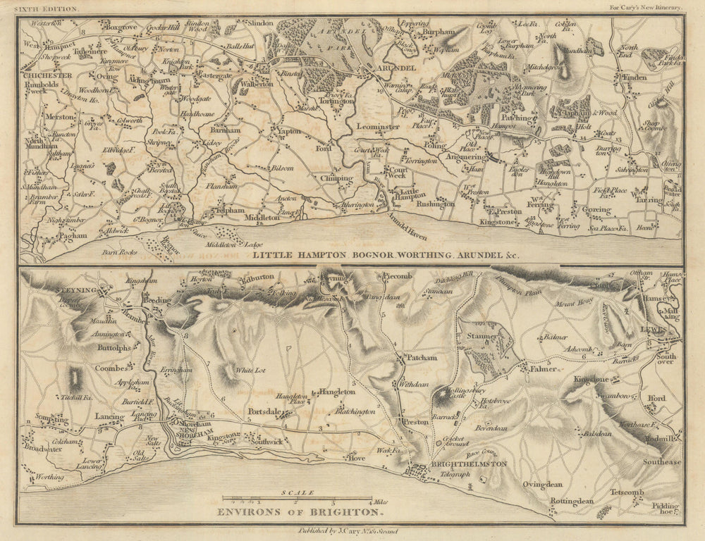 SUSSEX COAST by John CARY. Brighton Bognor Worthing Arundel Shoreham 1815 map