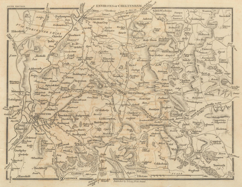 CHELTENHAM environs by John CARY. Cotswolds Gloucester Tewkesbury 1815 map