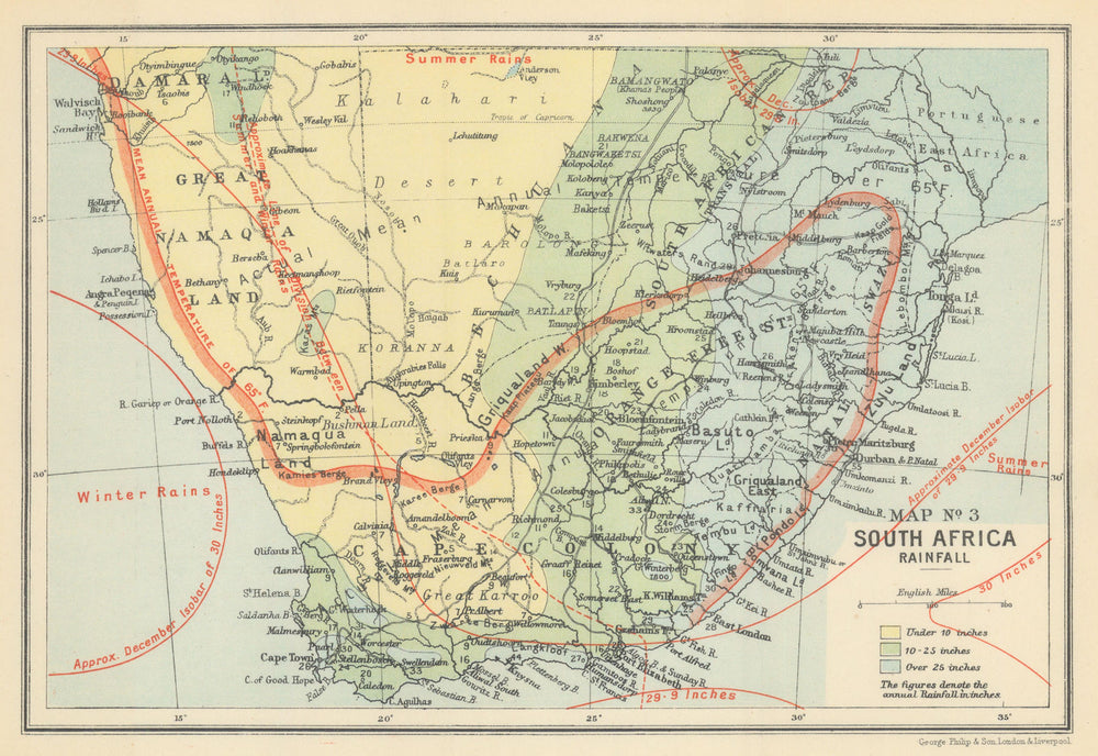 South Africa - Rainfall. Winter/summer rains. SAMLER BROWN 1899 old map
