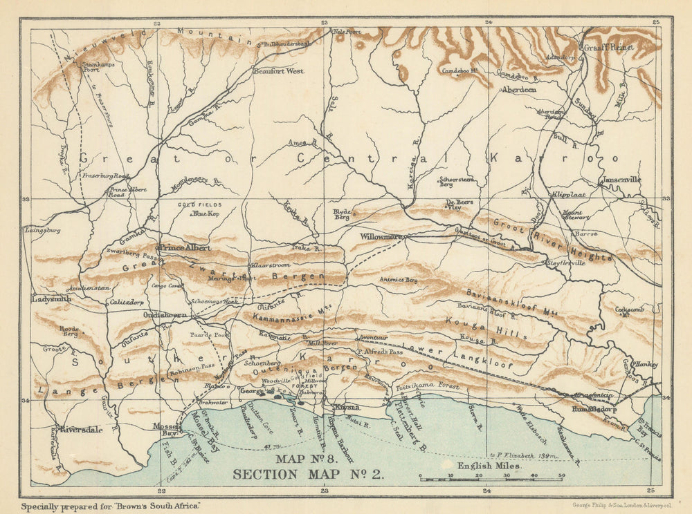 South Africa - Central Southern Provinces of Cape Colony. SAMLER BROWN 1899 map