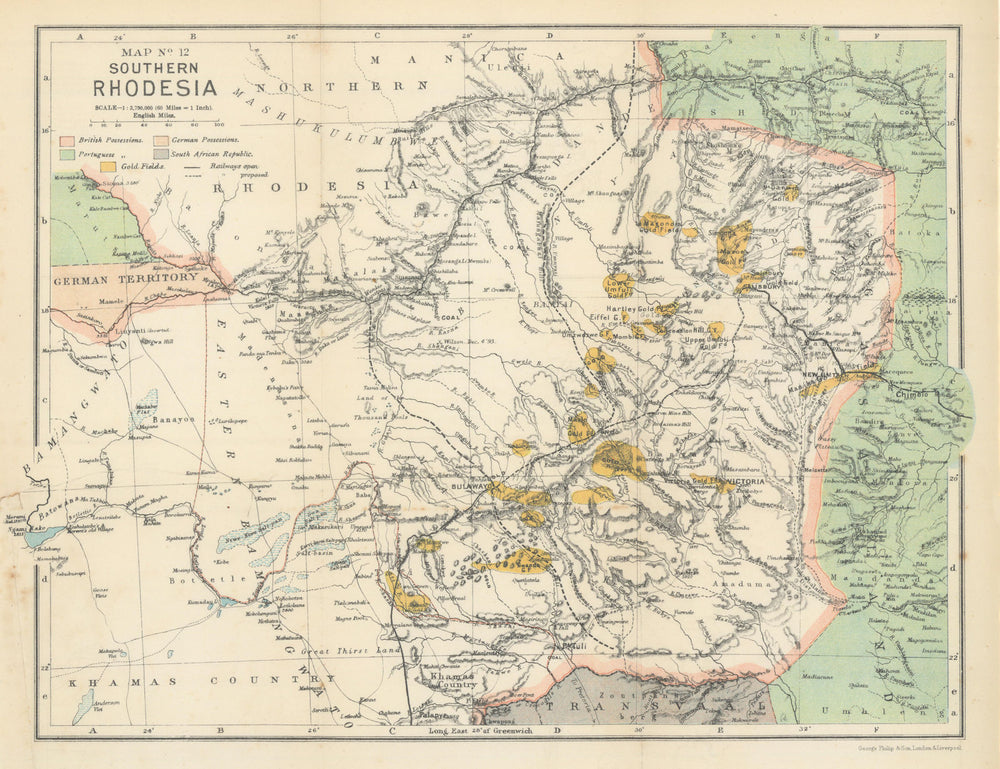 Southern Rhodesia. Matabililand and Mashonaland. Zimbabwe. SAMLER BROWN 1899 map