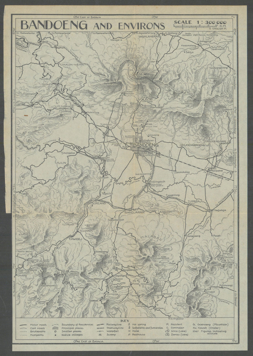 Bandoeng & environs. Bandung, Java, Indonesia. VAN STOCKUM 1930 old map