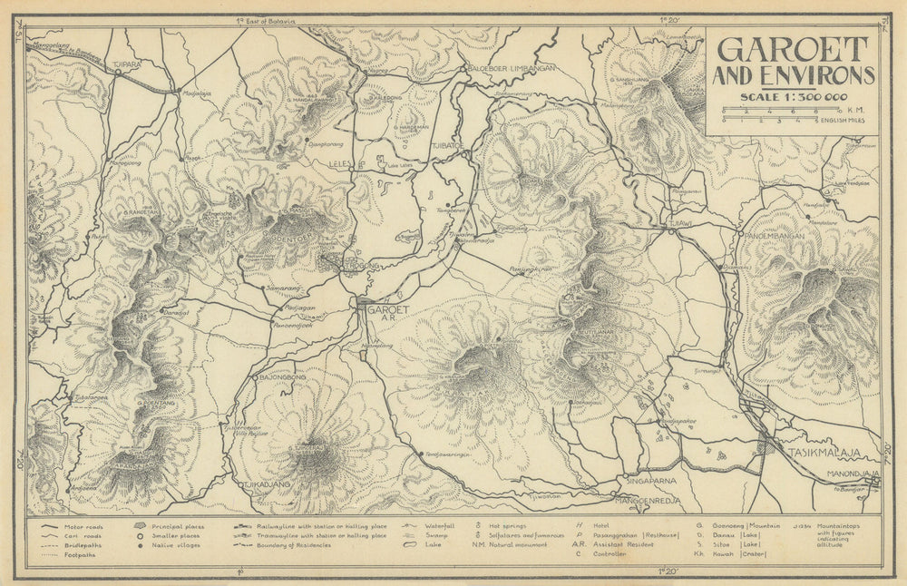 Garoet and Environs. Garut, Java, Indonesia. VAN STOCKUM 1930 old vintage map