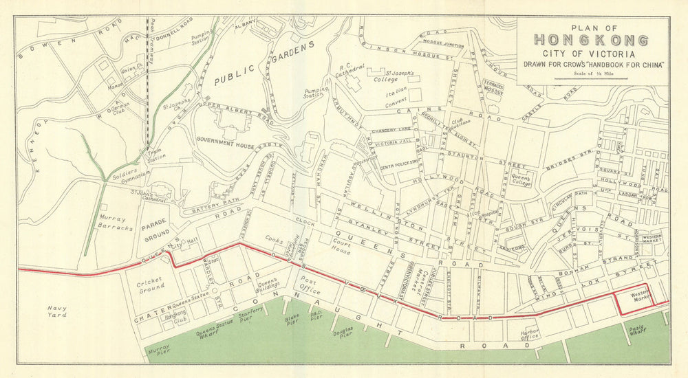 Plan of Hong Kong & City of Victoria by Carl Crow. China 1921 old antique map