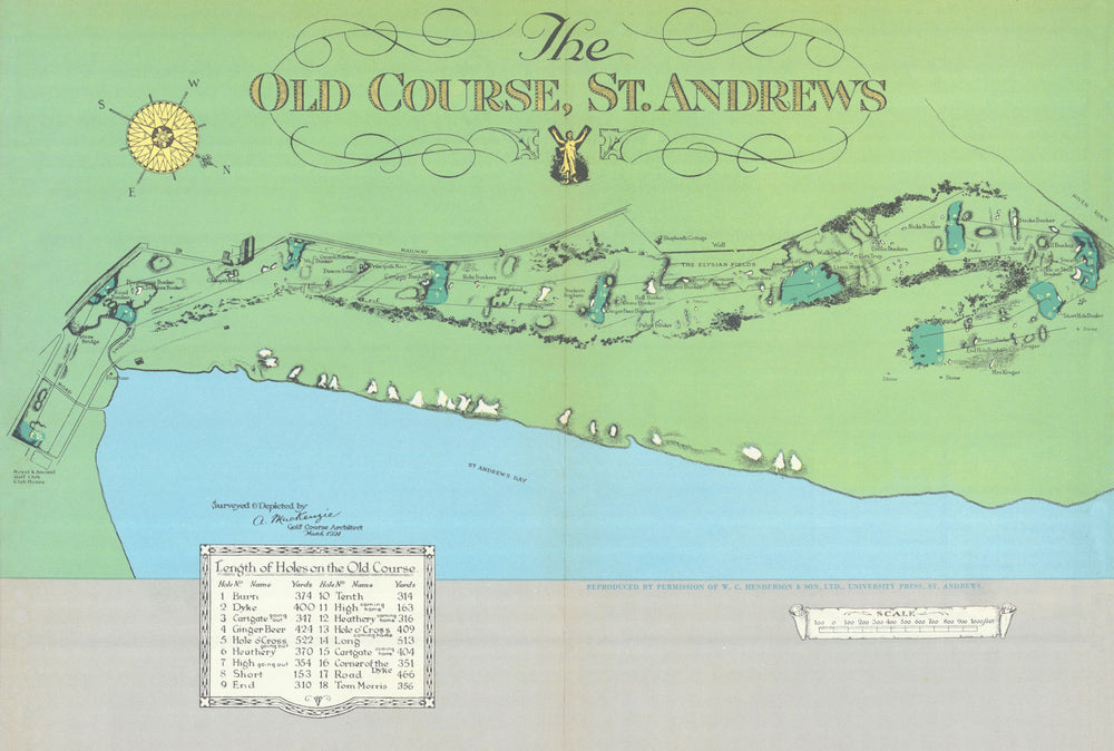 Old Course St. Andrews. Golf course plan by Alister Mackenzie 1924 (1954) map