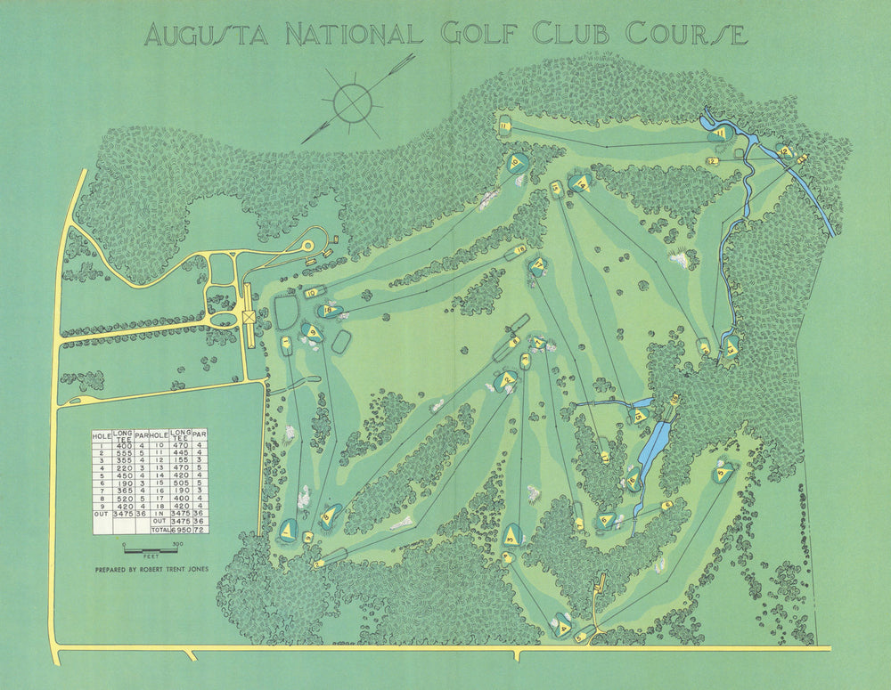 Augusta National Golf Course, Georgia. Plan by Robert Trent Jones 1954 old map