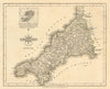 Antique county map of CORNWALL by JOHN CARY. Original outline colour 1793