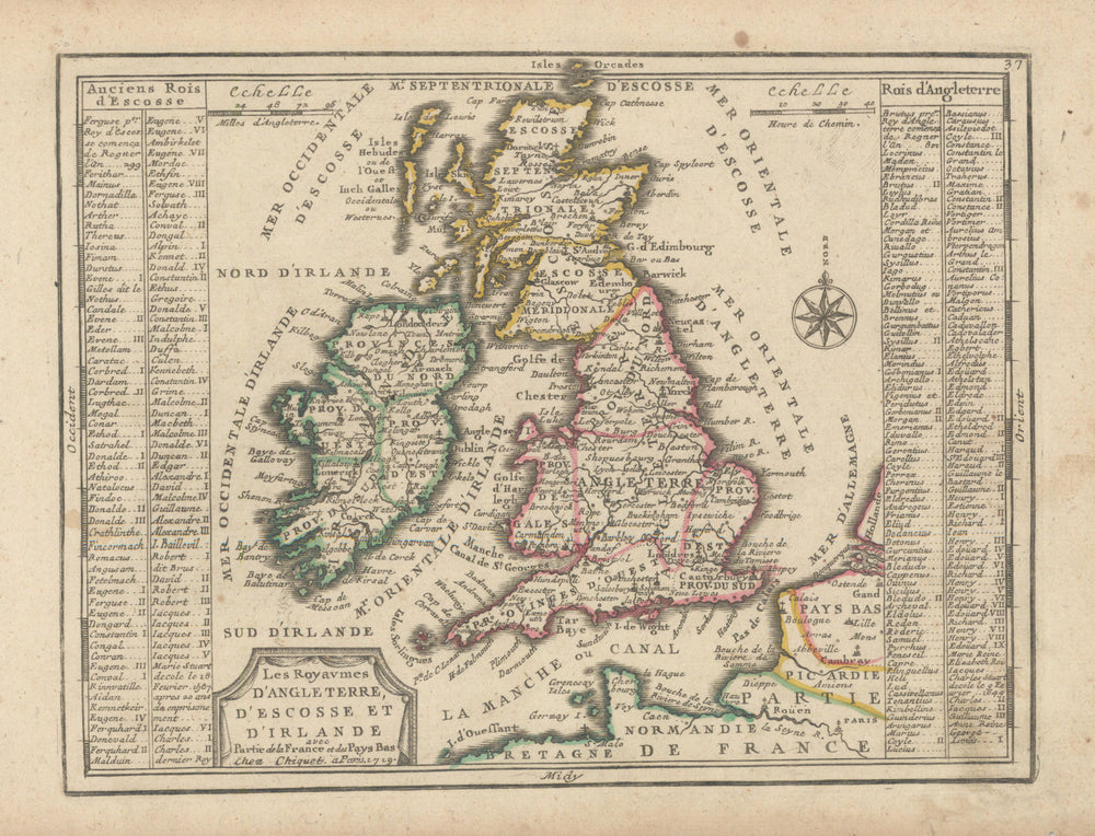 Les Royaumes d'Angleterre, d'Ecosse et d'Irlande… by Jacques Chiquet 1719 map