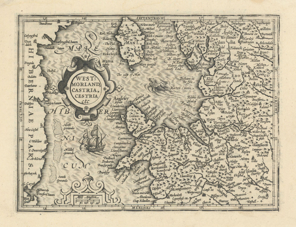 Westmorland, Castria, Cestria by Mercator/Hondius. NW England & Wales 1610 map