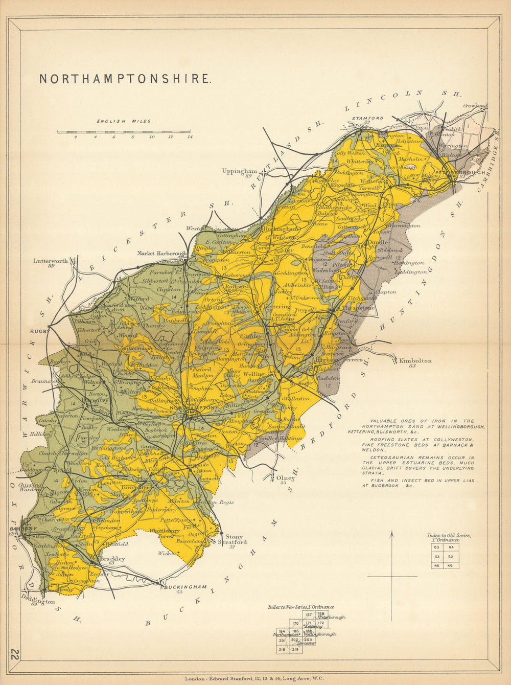 NORTHAMPTONSHIRE Geological map. STANFORD 1904 old antique plan chart