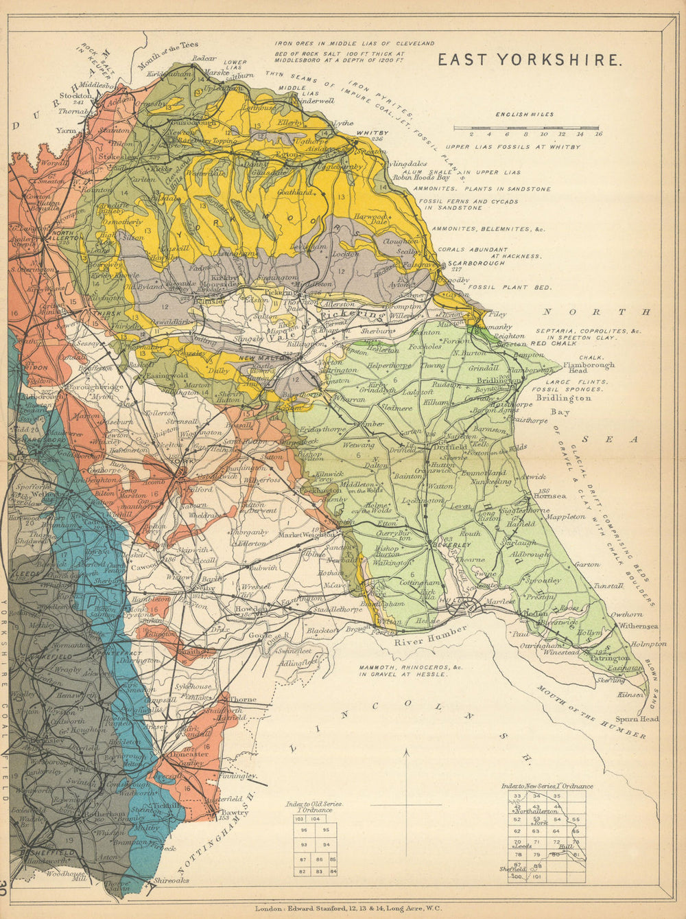 EAST YORKSHIRE Geological map. STANFORD 1904 old antique plan chart