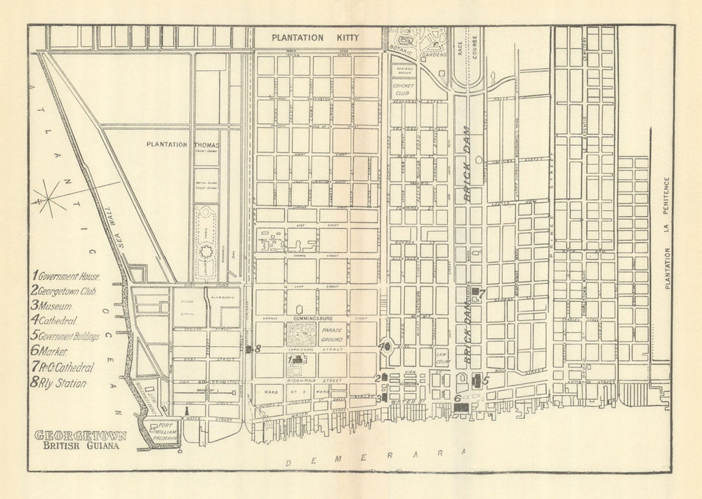 GEORGETOWN. Vintage town map. British Guiana (Guyana) /Guyana. Caribbean 1910