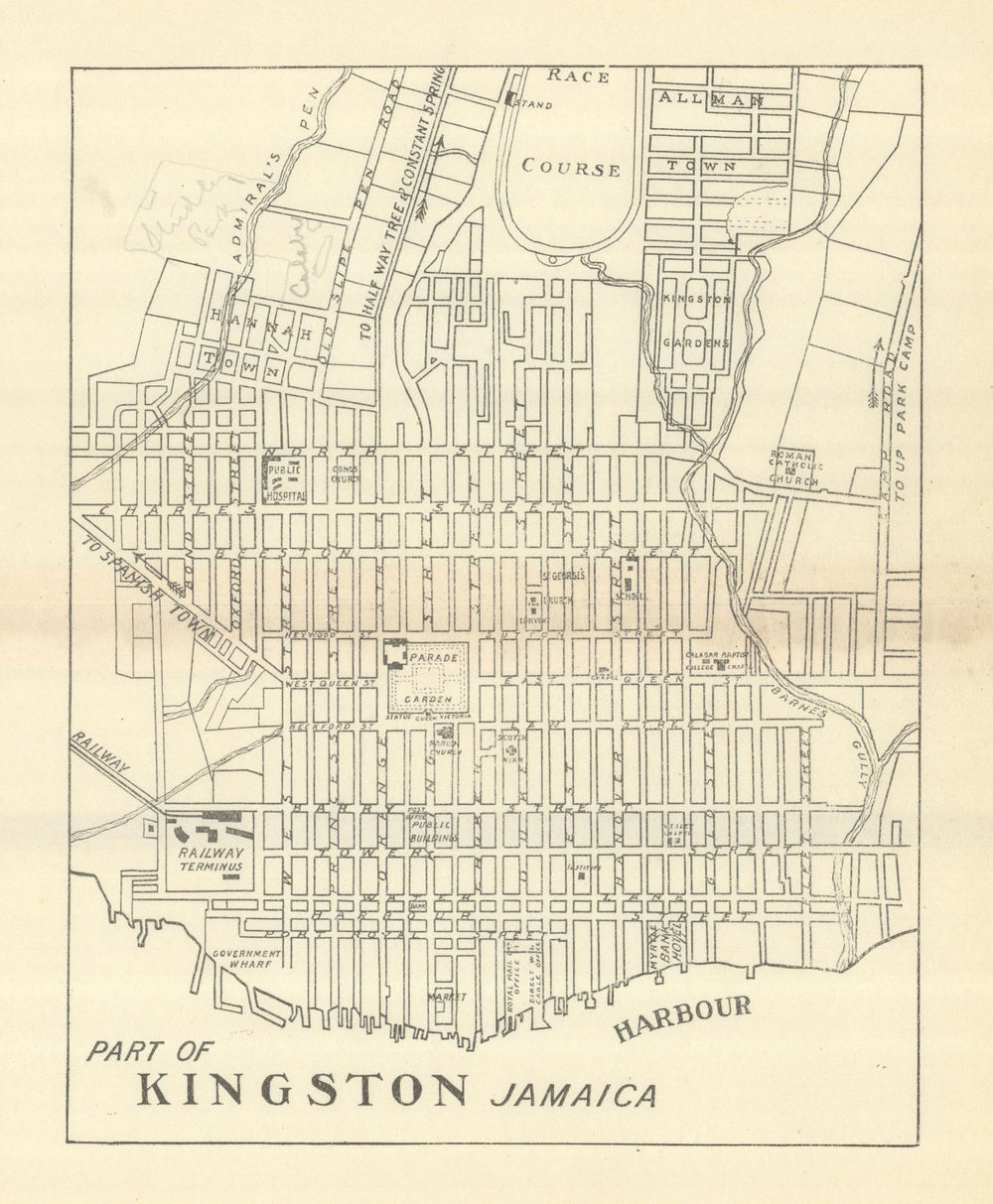 KINGSTON JAMAICA. Vintage town plan. West Indies. Caribbean 1910 old map
