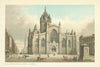St Giles's Cathedral and High Street, Edinburgh. Antique chromolithograph 1891