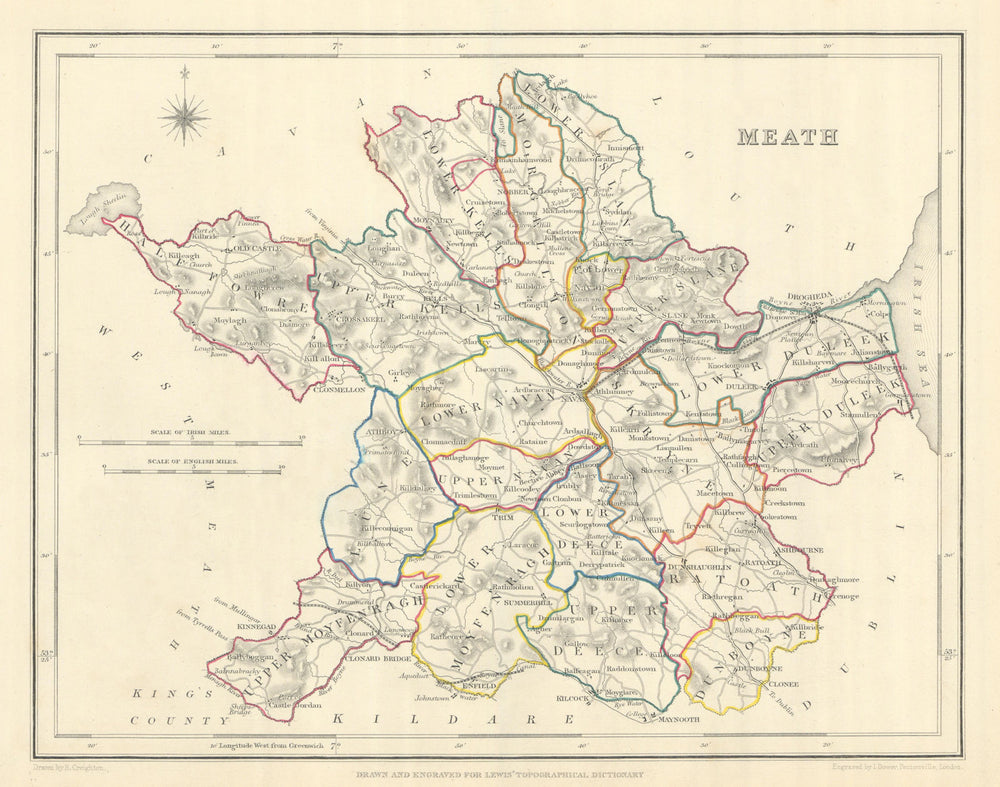 COUNTY MEATH antique map for LEWIS by CREIGHTON & DOWER. Ireland 1850 old