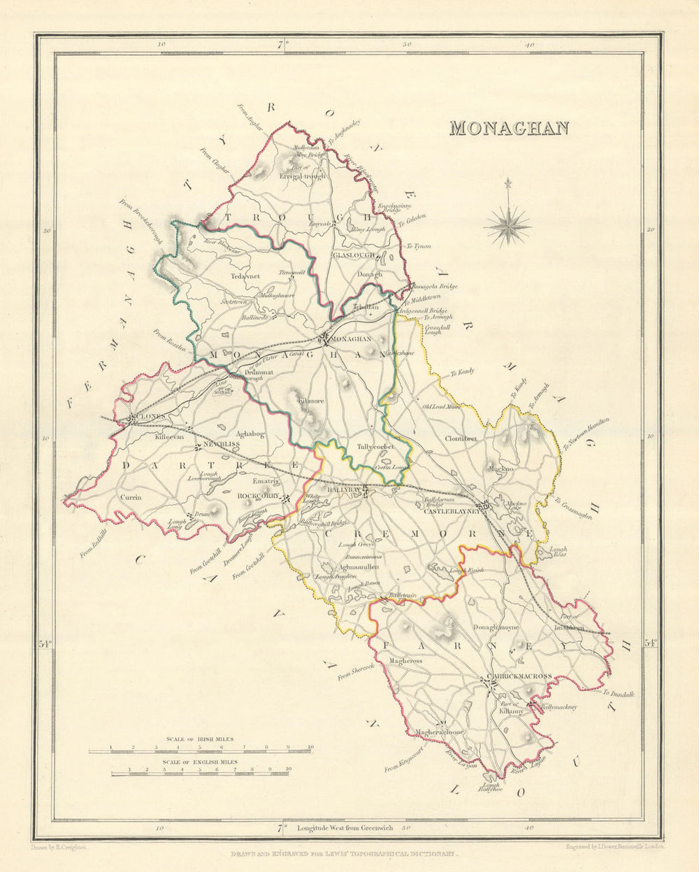 COUNTY MONAGHAN antique map for LEWIS by CREIGHTON & DOWER. Ireland 1850