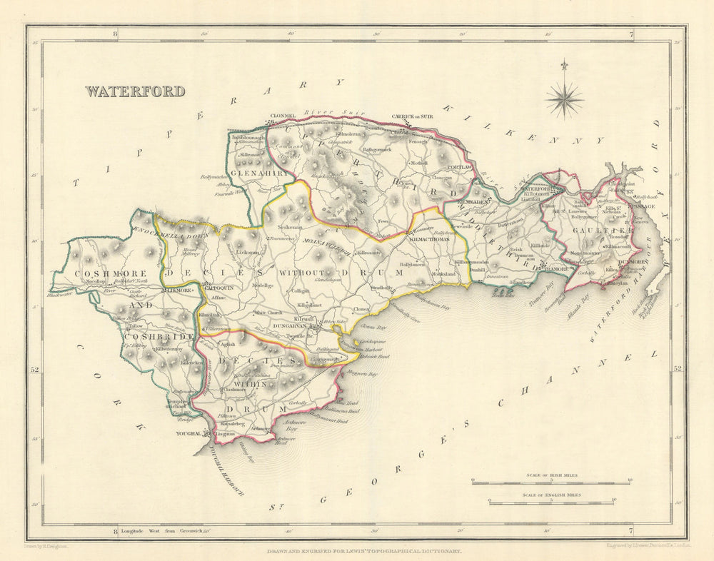 COUNTY WATERFORD antique map for LEWIS by CREIGHTON & DOWER. Ireland 1850