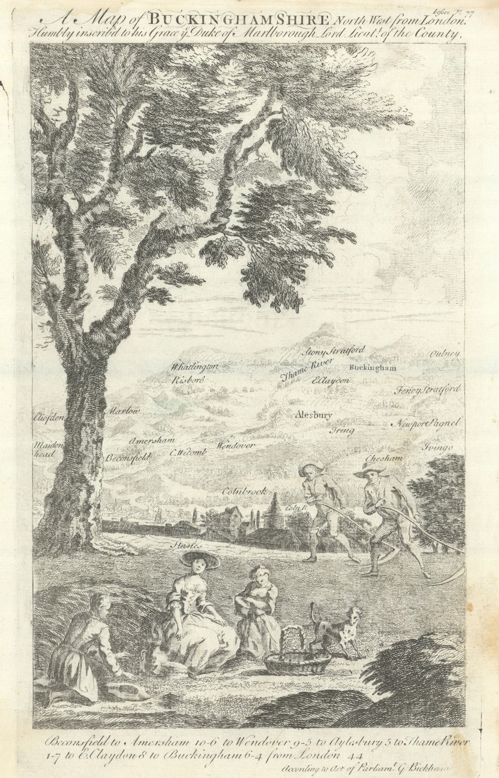 A Map of Buckinghamshire North West from London. George Bickham. County map 1754