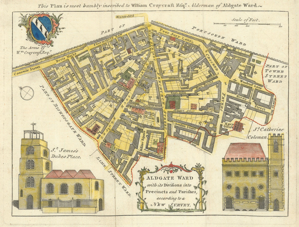 Aldgate Ward. City of London Fenchurch & Leadenhall Streets. BOWEN c1772 map