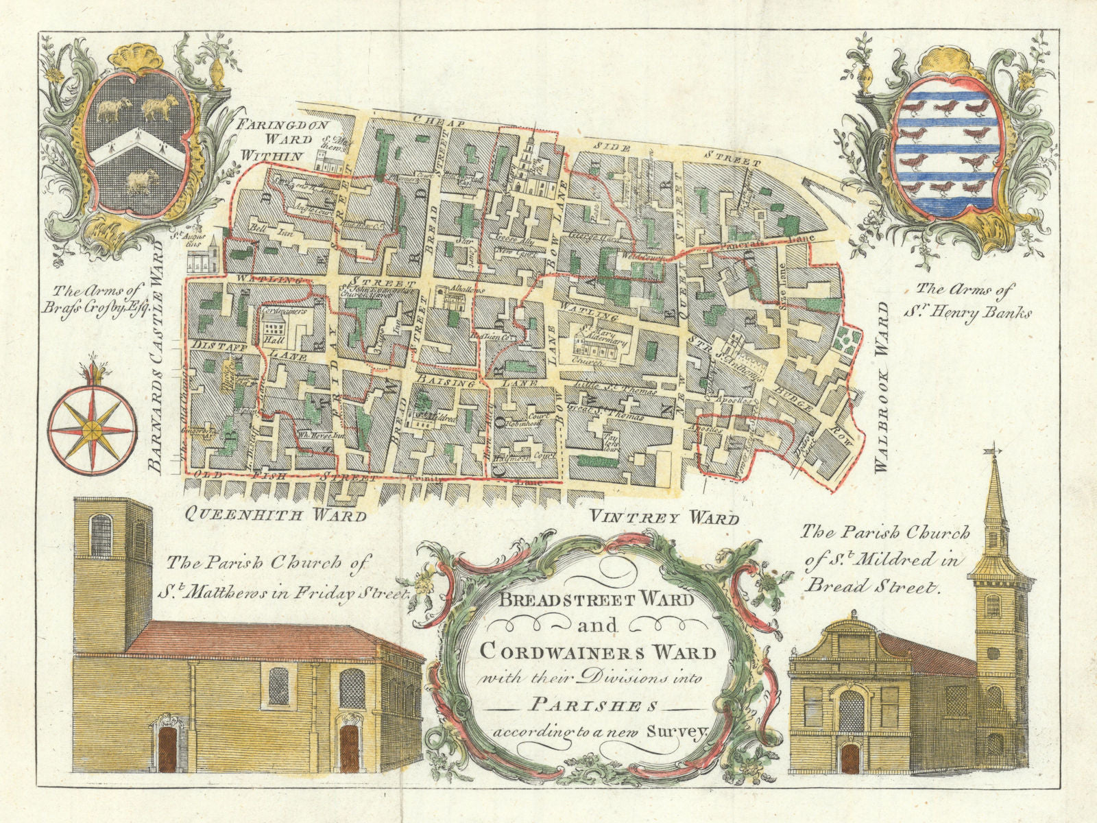 Heapside Map Breadstreet & Cordwainers Wards. City of London. Cheapside. BOWEN c1772 ...