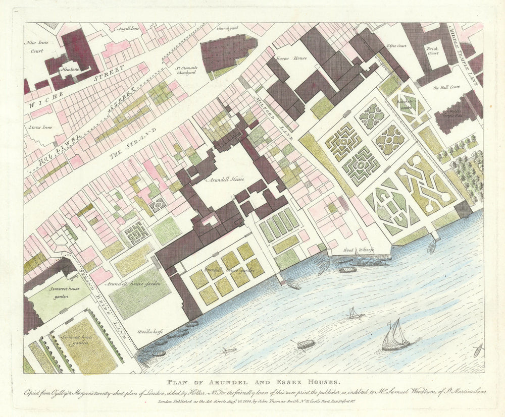 Strand. Arundel, Essex & Somerset Houses from Ogilby & Morgan. JT SMITH 1809 map