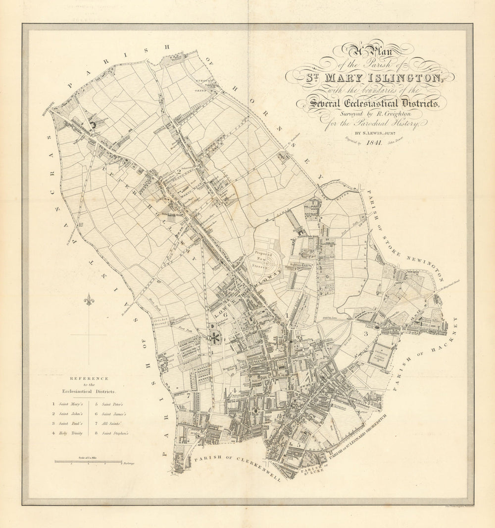 A Plan of the Parish of St. Mary Islington by Creighton & Dower 1841 old map