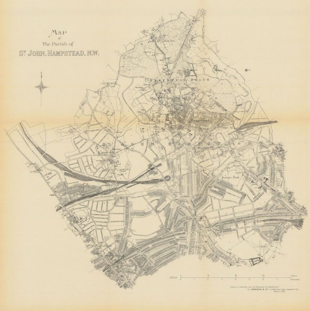 A Map of the Parish of St. John, Hampstead, N.W. by Sprague & Co 1890 old