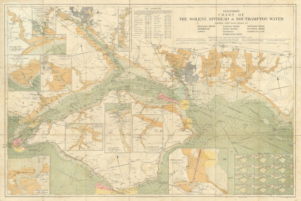 Stanford's Chart of the Solent, Spithead & Southampton Water. I.O.Wight 1932 map