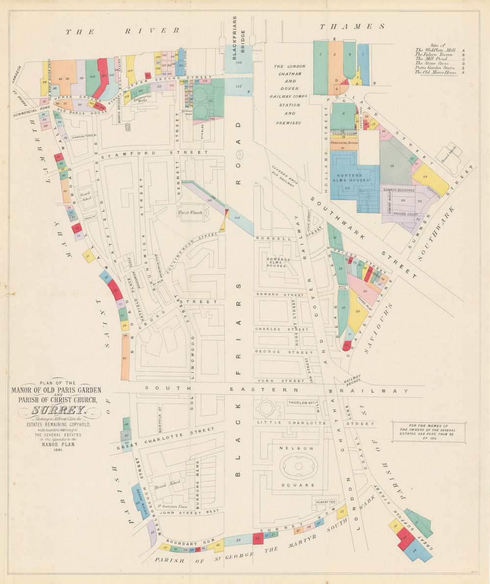 Manor of Old Paris Garden & Parish of Christ Church, Surrey. MEYMOTT 1881 map