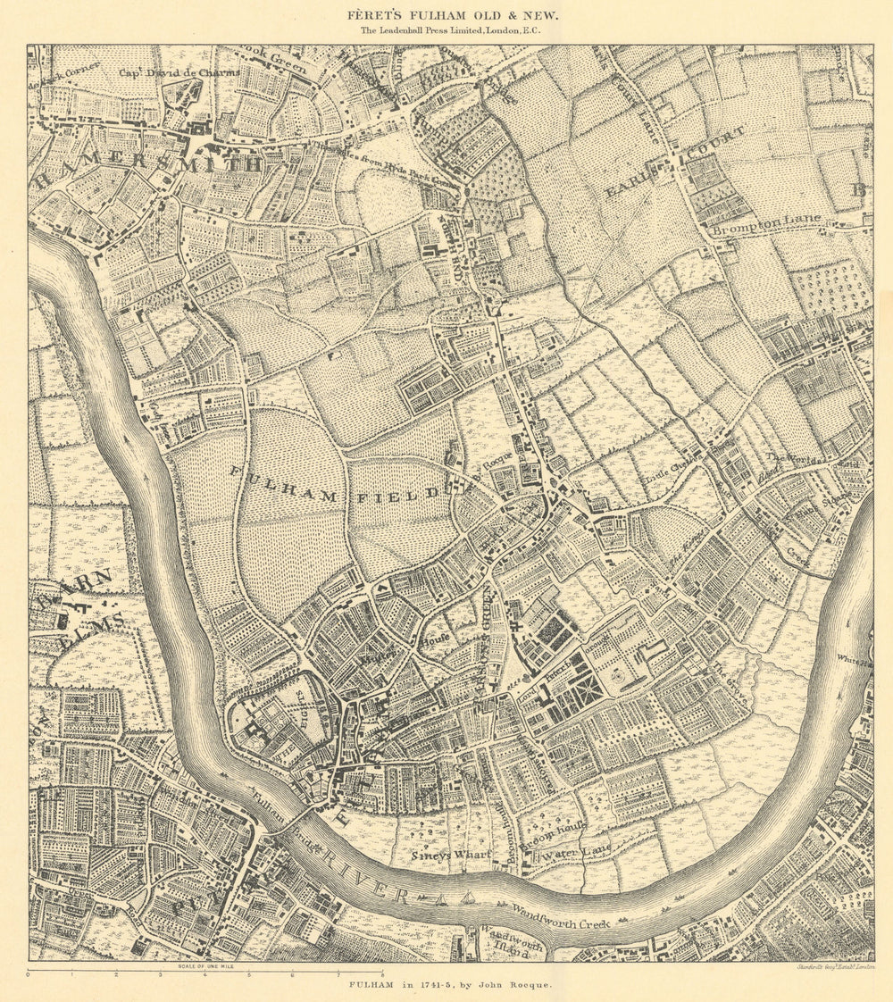 Fulham in 1741-5, after John Rocque. Published by Edward Stanford. 1900 map