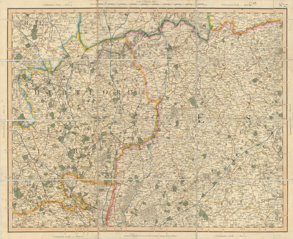 NORTH LONDON, HERTFORDSHIRE & WEST ESSEX. Epping Forest Uttlesford CARY 1832 map