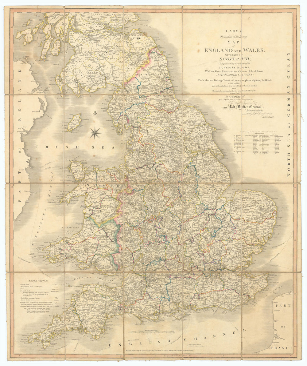 'Cary's reduction of his large map of England & Wales'. Turnpikes canals &c 1821