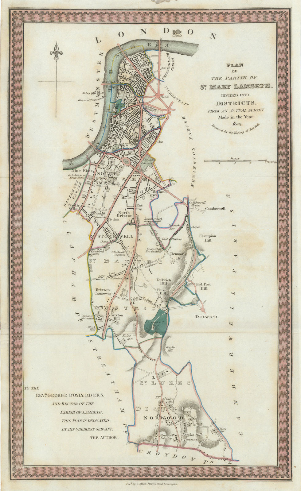 Plan of  the Parish of St. Mary Lambeth divided into Districts… ALLEN 1827 map
