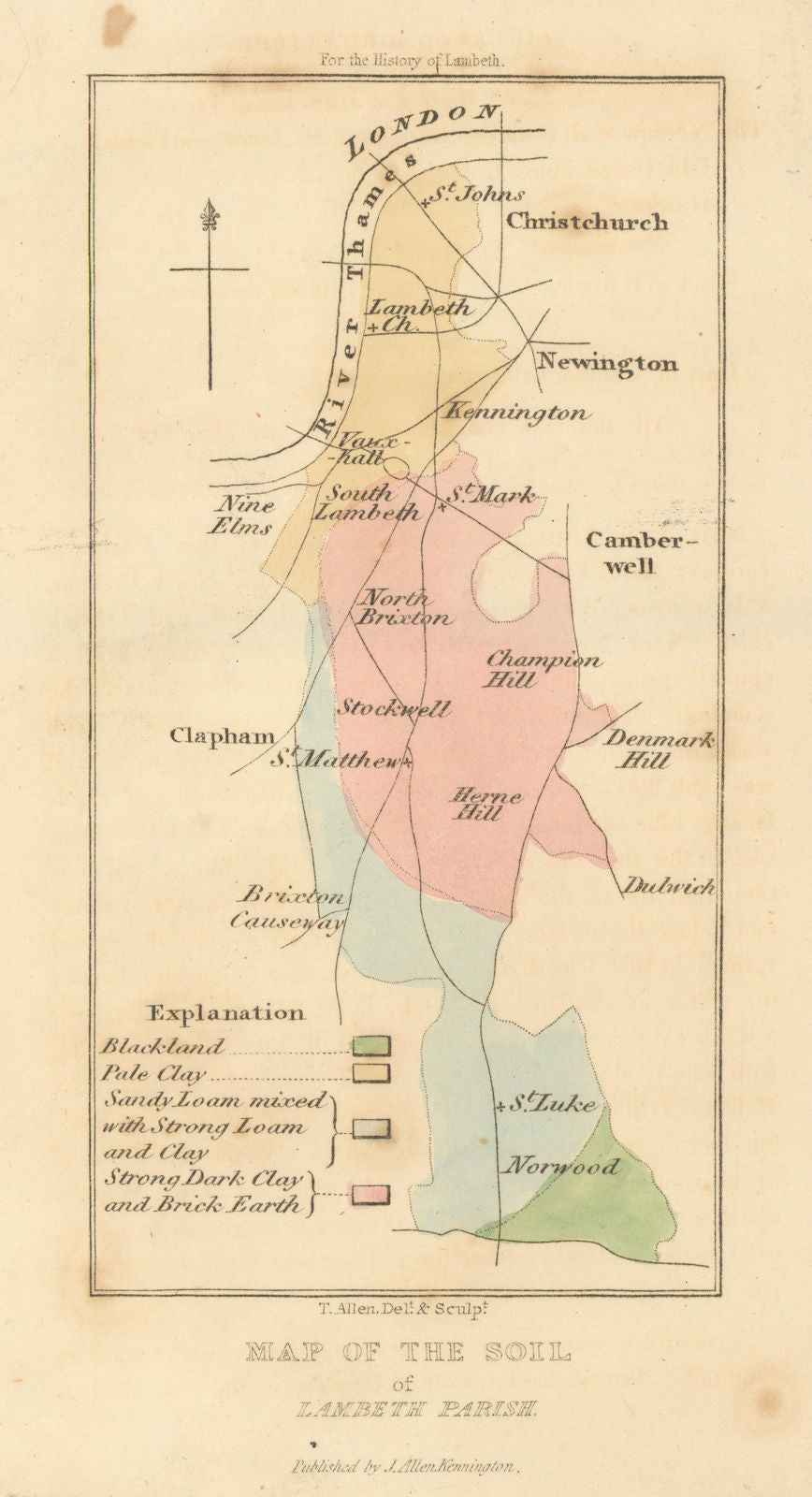 Map of the Soil of Lambeth Parish. Geological. Clay Blackland Loam 1827