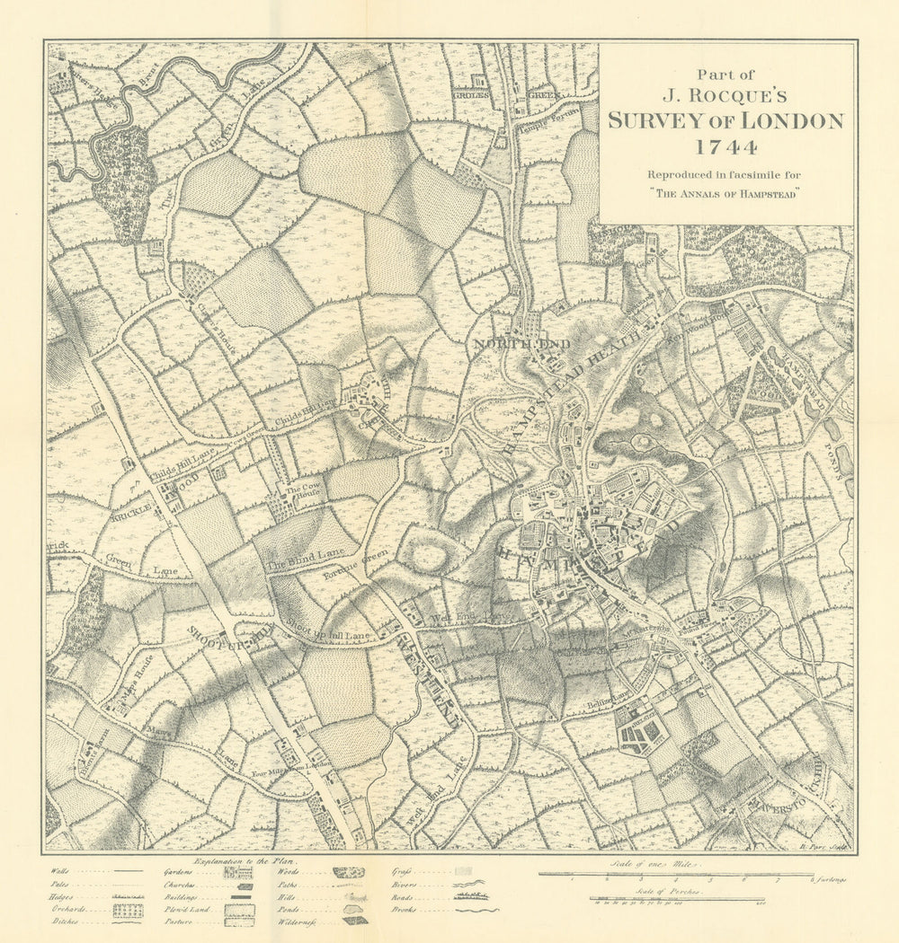 Hampstead. A Part of Rocque's Survey of London map 1744. Reprinted 1912